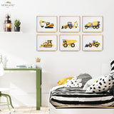 Yellow Construction Vehicles - Framed Canvas Prints - Set of 6 - LAND67