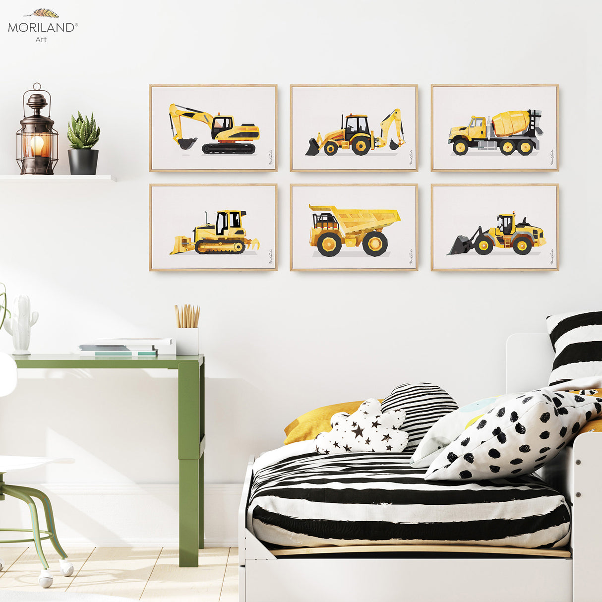 Yellow Construction Vehicles - Framed Canvas Prints - Set of 6 - LAND67