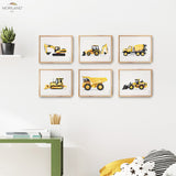 Yellow Construction Vehicles - Framed Canvas Prints - Set of 6 - LAND67