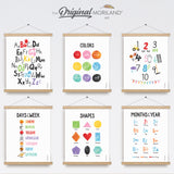 Educational Prints, Set of 6 Printable Learning Posters, Kids Wall Art, Classroom Decor, Homeschool Decor, Preschool Poster, Playroom Art