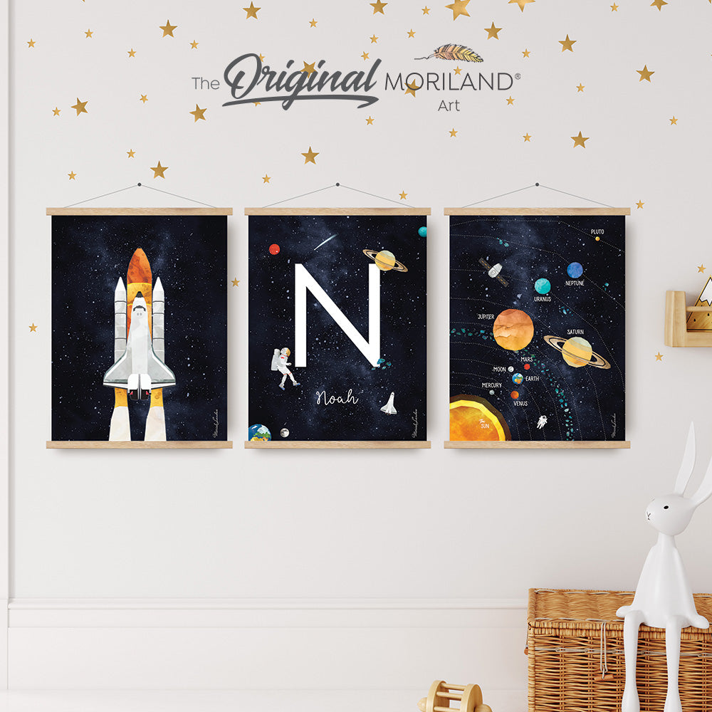 Space Art Prints - Printable Set of 3 - Space Art, Custom Name Print, Solar System Wall Art
