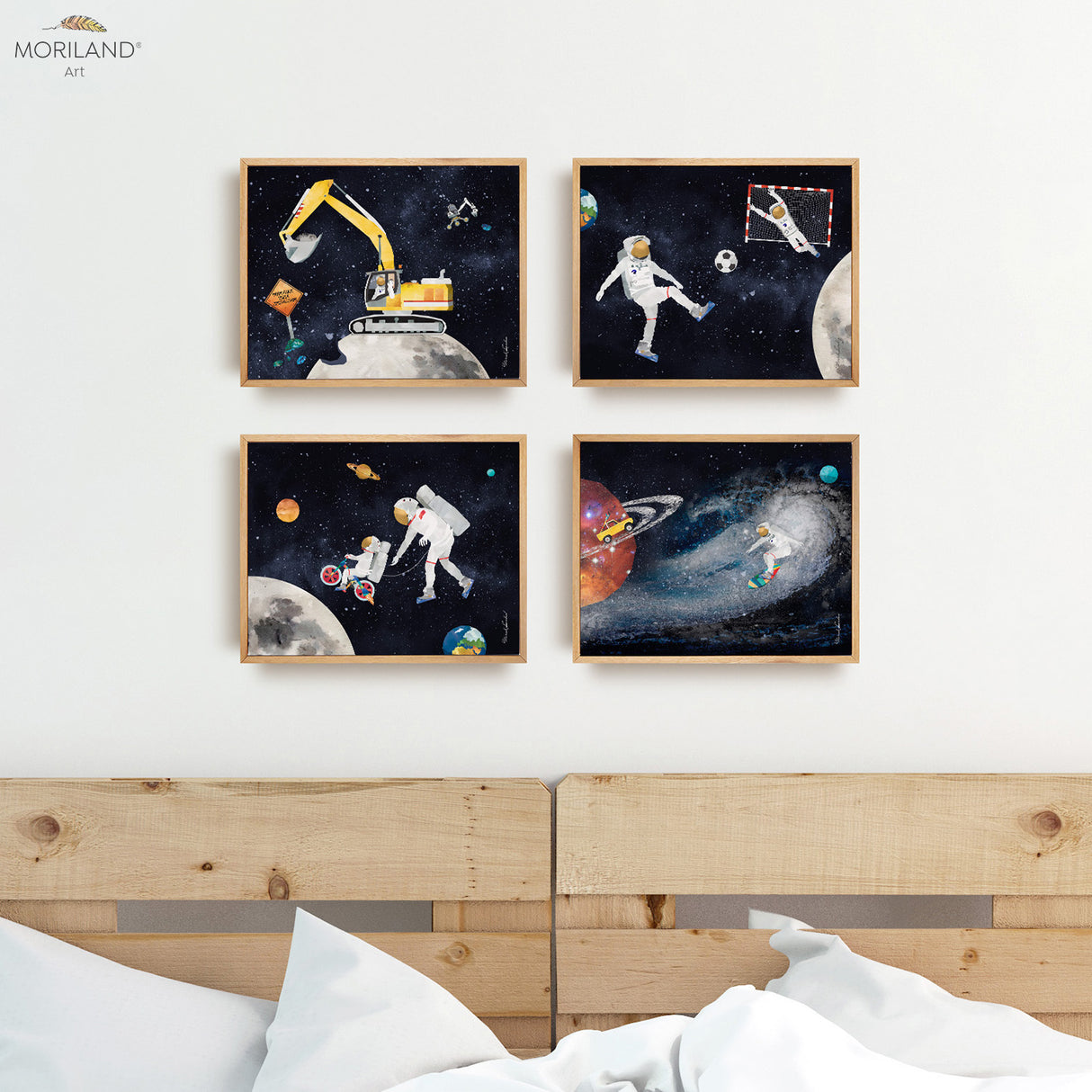 Astronaut in Space Wall Art - Framed Canvas Prints - Set of 4 - LAND87