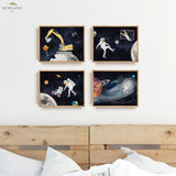 Astronaut in Space Wall Art - Framed Canvas Prints - Set of 4 - LAND87