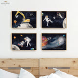 Astronaut in Space Wall Art - Framed Canvas Prints - Set of 4 - LAND87