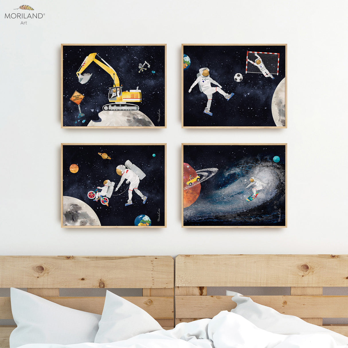 Astronaut in Space Wall Art - Framed Canvas Prints - Set of 4 - LAND87