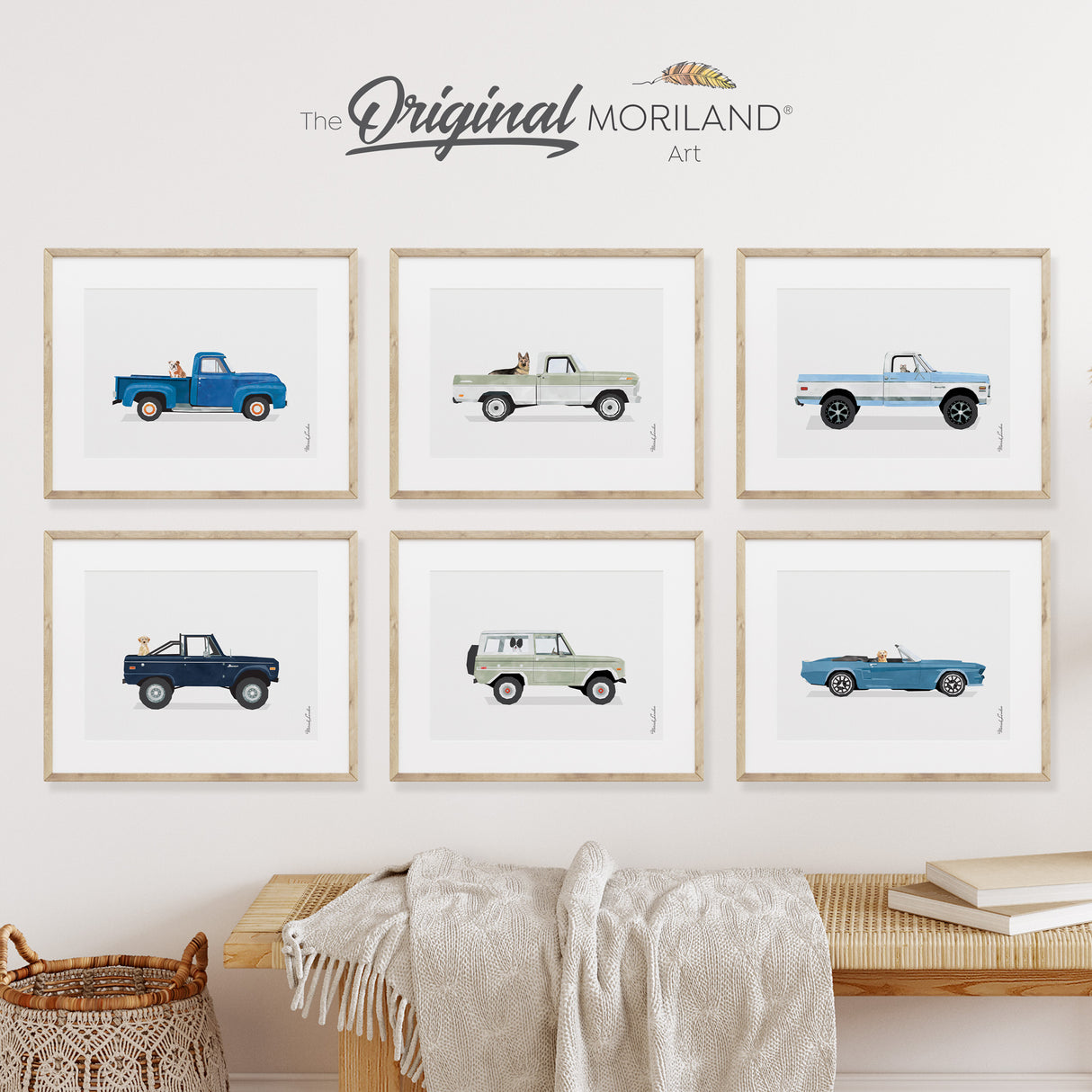 Pets & Classic Cars Art Prints - Printable Set of 6, Pet Printable Poster, Pet Memorial Gift, Pet Portrait, Car Prints, LAND142 | MORILAND®