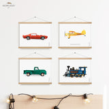 Plane, Train, Truck and Sports Car - Printable Set of 4, Transportation Nursery, Truck Room Art, Toddler Boy Room Decor, Instant Download Art, Baby Wall Art, Cars Room, Playroom Art, Children's Room Decor, Kids Wall Decor, Preschool Transportation, Car Prints, Train Print, Classic Sports Car Print, Printable Art, Kids Poster, Classroom Decor Ideas | by MORILAND