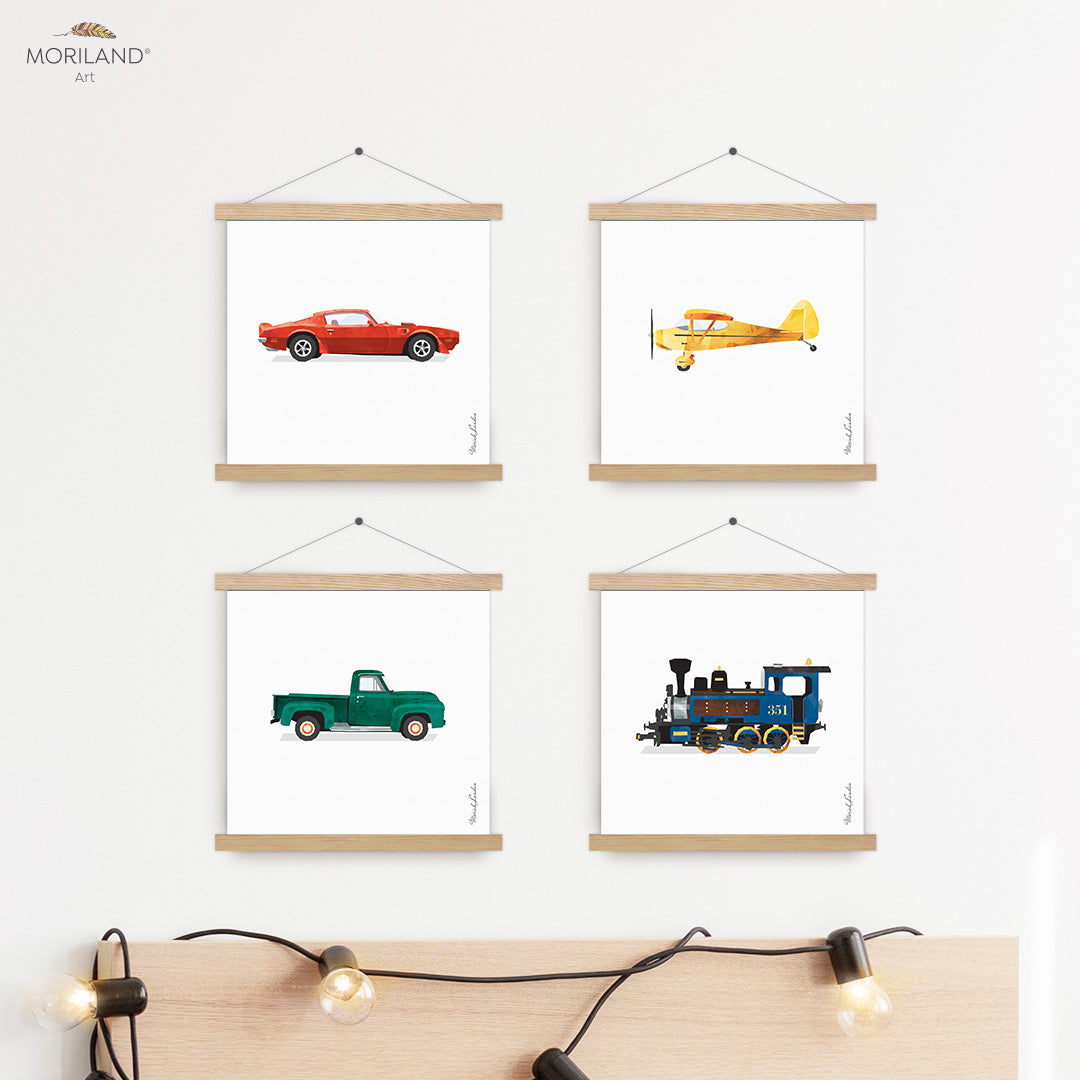 Plane, Train, Truck & Sports Car - Printable Set of 4 - LAND4