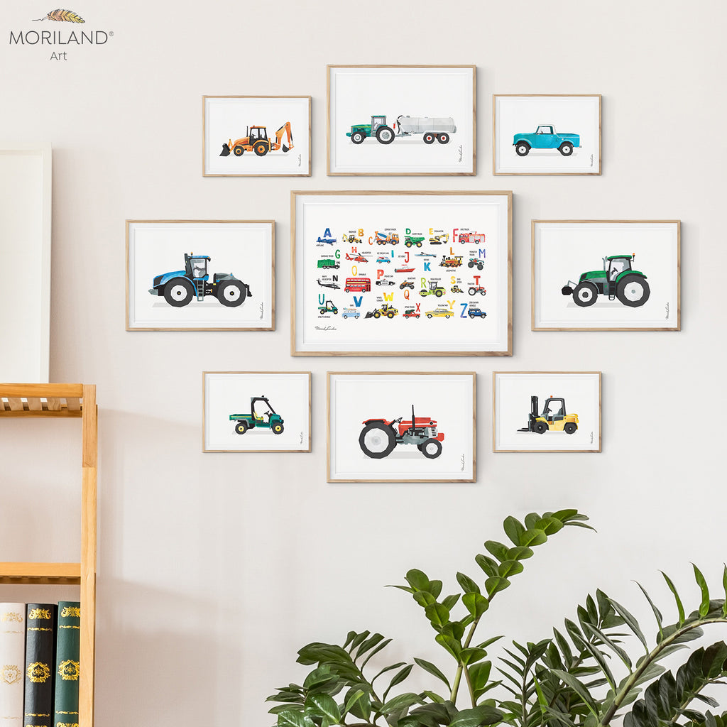 Farm vehicles and transportation alphabet art print for boy bedroom decor by MORILAND