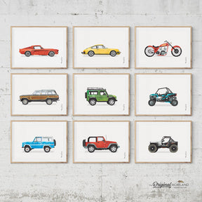 Watercolor Print Transportation Car for boy bedroom decor