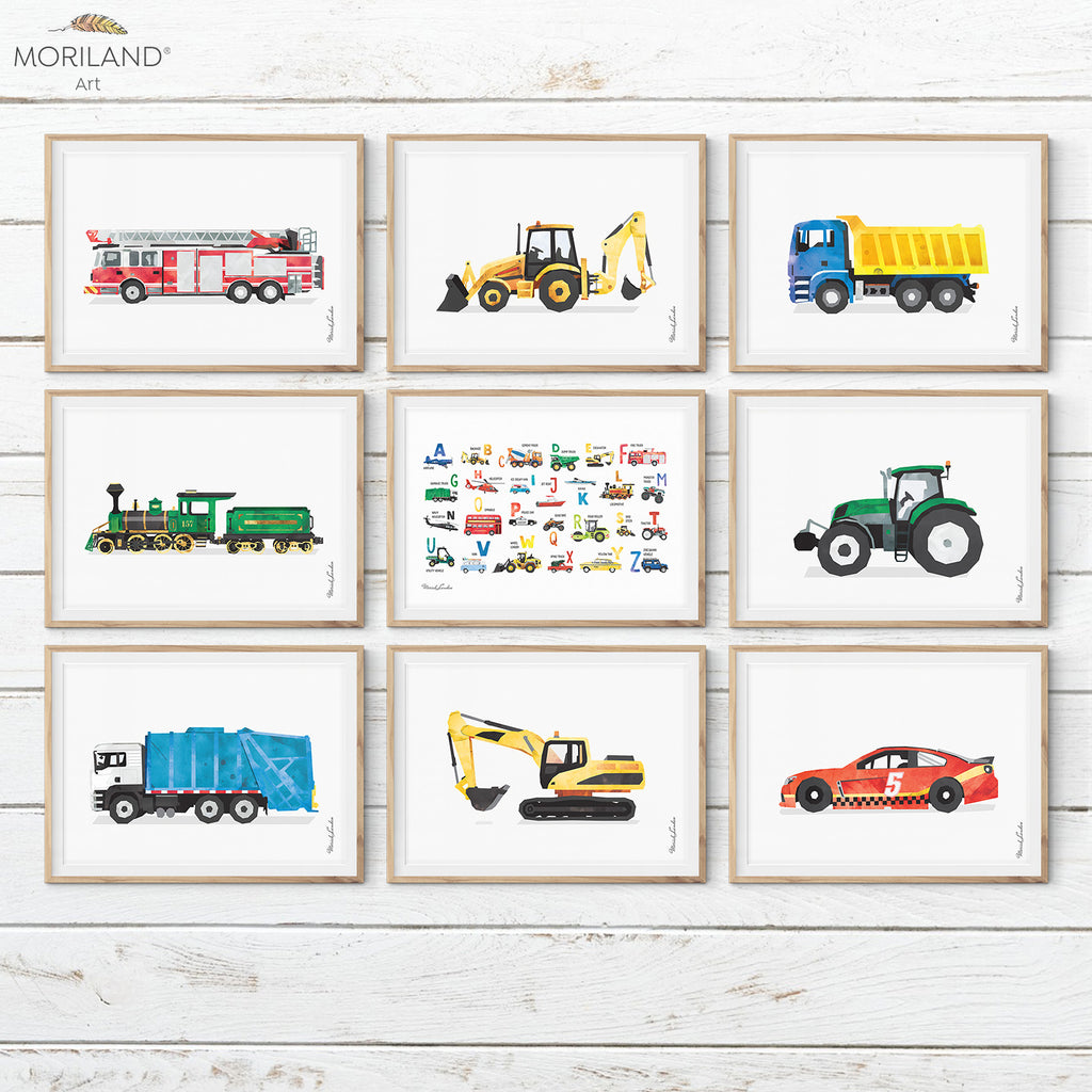Transportation vehicles and Alphabet set for kids room decor, by MORILAND
