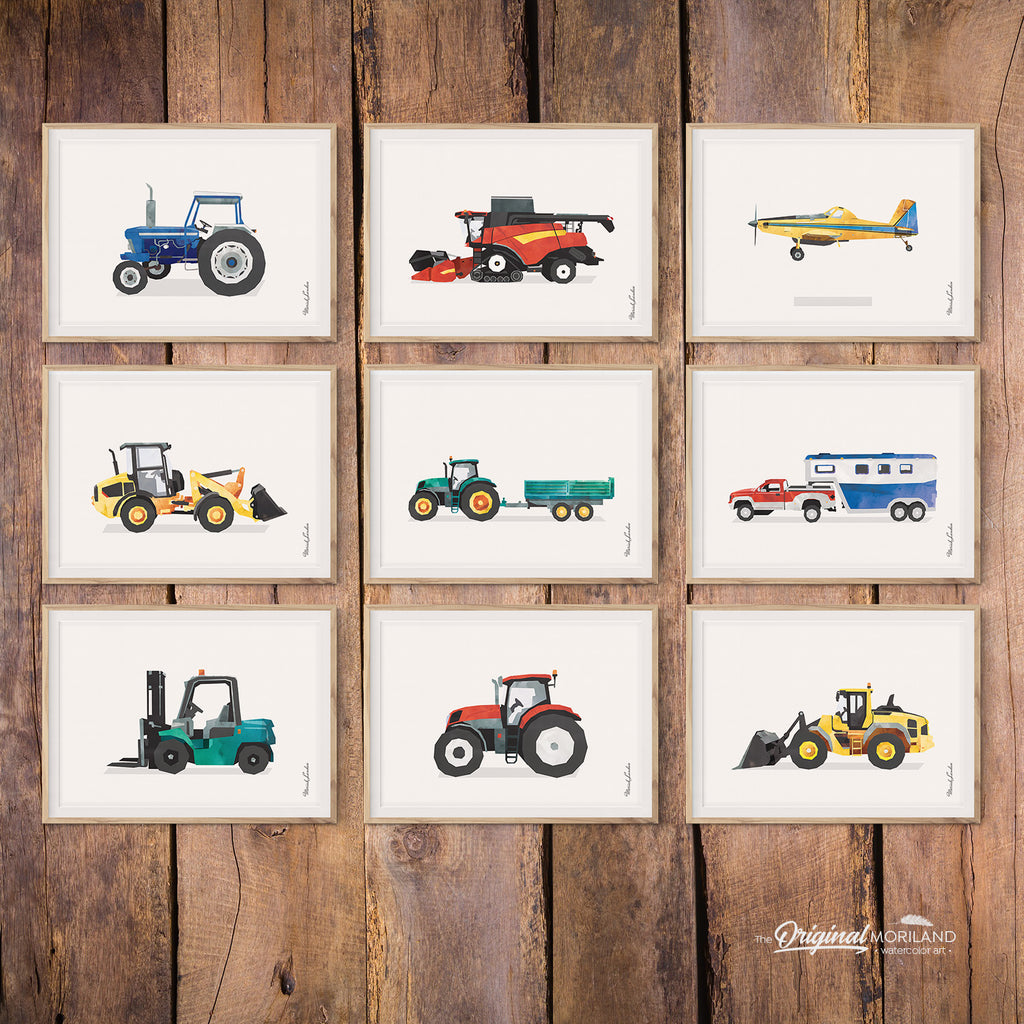 Watercolor Transportation Art Prints for Toddler and Big Boy Room Decor by MORILAND