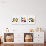 Motivational READ PLAY BUILD Transportation - Canvas Prints - Set of 3 - LAND113