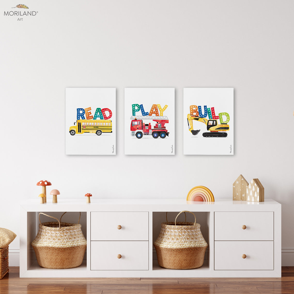 Motivational READ PLAY BUILD Transportation - Canvas Prints - Set of 3 - LAND113