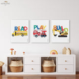 Motivational READ PLAY BUILD Transportation - Canvas Prints - Set of 3 - LAND113