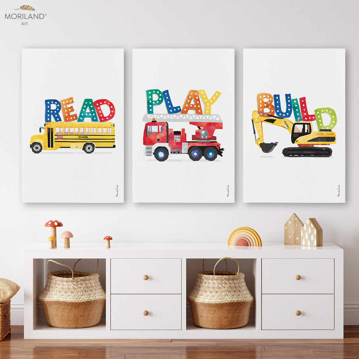 Motivational READ PLAY BUILD Transportation - Canvas Prints - Set of 3 - LAND113