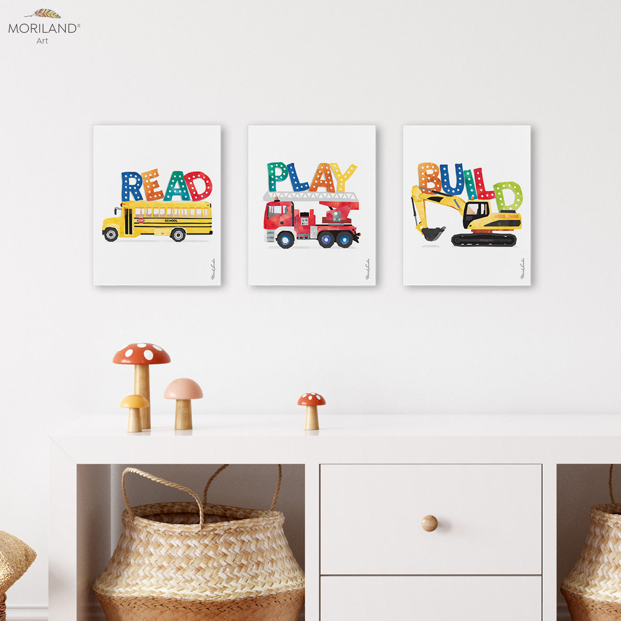 Motivational READ PLAY BUILD Transportation - Canvas Prints - Set of 3 - LAND113