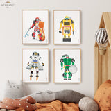 Transforobots MORILAND Robots - Framed Canvas Prints - Set of 4 - LAND118, Digger Framed Print, Back to School Gift, Preschool Print, Excavator Print, Digger Art, Construction Print, Toddler Room Decor, Fire Truck, School Bus, Plane Art, Boy Nursery Decor, Truck Print, Transportation Decor, Kids Poster, by MORILAND