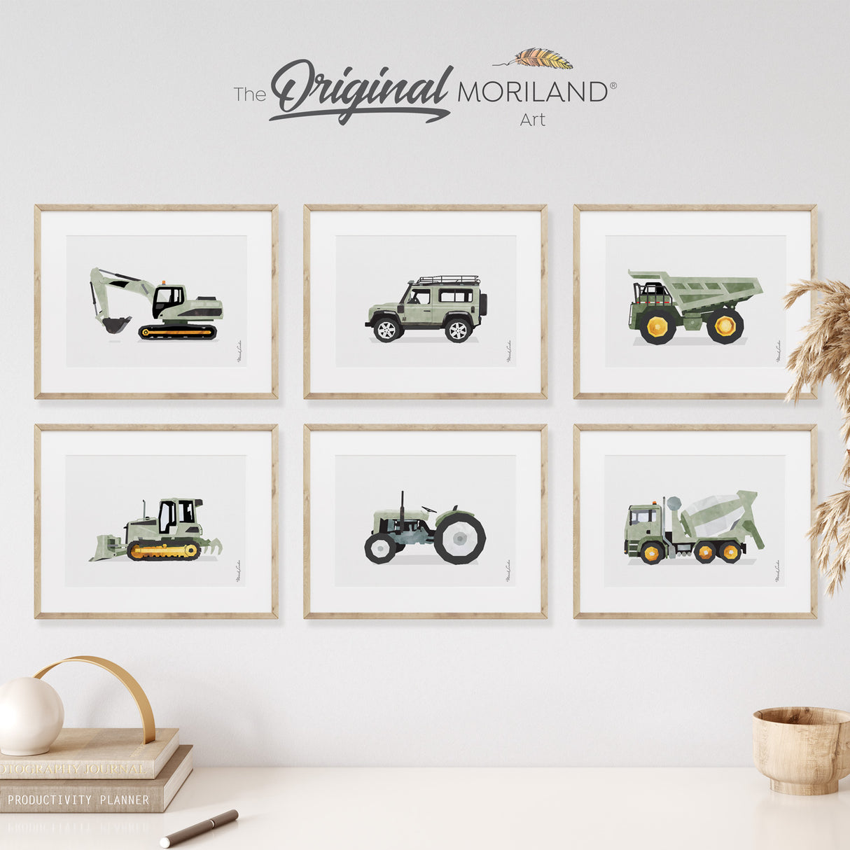 Sage Green Vehicle Art Prints - Printable Set of 6, Boy Wall Decor, Cement Mixer, Dump Truck, Construction Vehicles, Transportation Poster, Boy Nursery Wall Art, Surf, Back to School Gift, Rainbow Print, Car Prints, Classic Sports Car Print, Printable Art, Kids Poster, Classroom Decor Ideas | by MORILAND