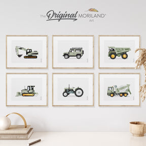 Sage Green Vehicle Art Prints - Printable Set of 6, Boy Wall Decor, Cement Mixer, Dump Truck, Construction Vehicles, Transportation Poster, Boy Nursery Wall Art, Surf, Back to School Gift, Rainbow Print, Car Prints, Classic Sports Car Print, Printable Art, Kids Poster, Classroom Decor Ideas | by MORILAND