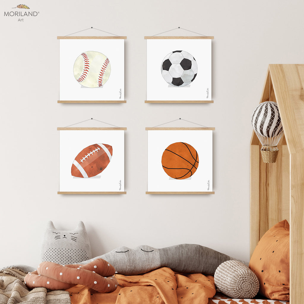 Sports Prints, Soccer Ball, Baseball, Basketball, Football, Watercolor Art, Sports Bedroom Decor, printable Art