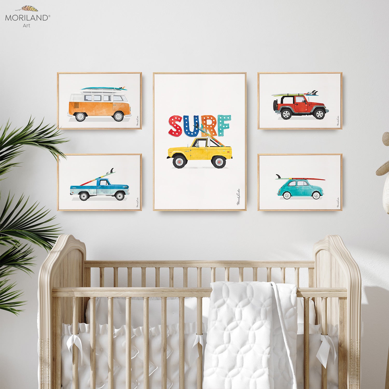 Cars with Surfboards - Framed Canvas Prints - Set of 5 - LAND75