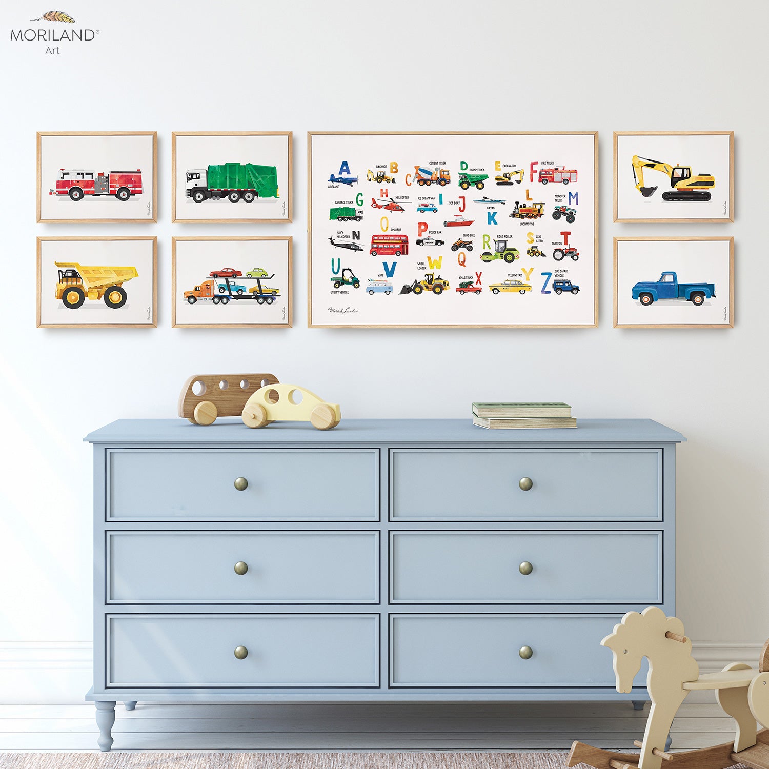 Transportation Alphabet and Vehicles - Framed Canvas Prints - Set of 7 - LAND63