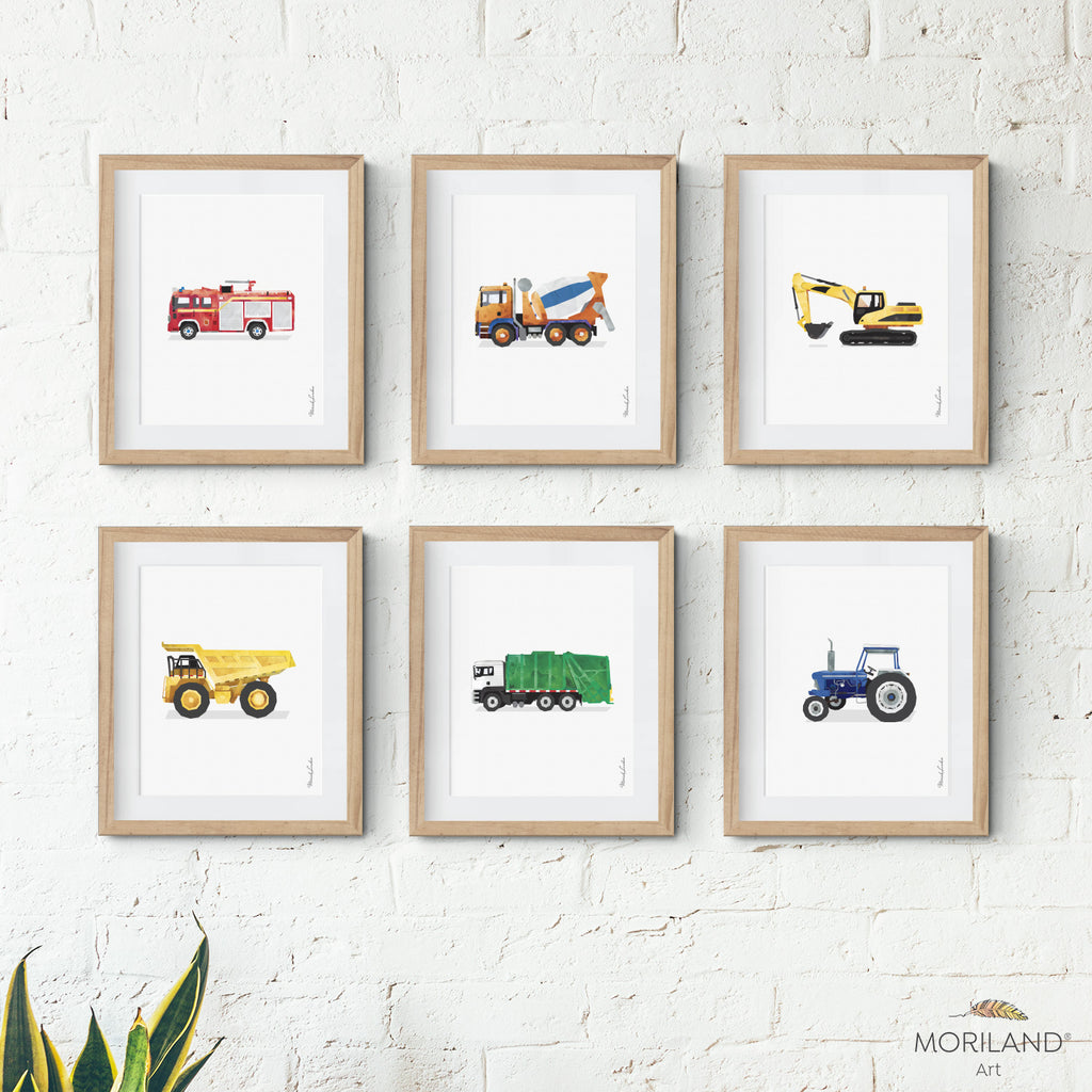 Beautiful watercolor vehicle Printable prints for boy bedroom decor by MORILAND