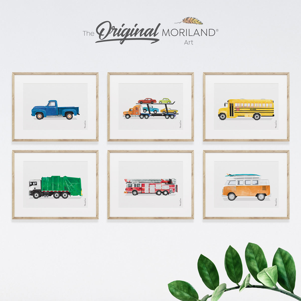 MORILAND - Vehicle Art Prints - Printable Set of 6, Boy Wall Decor, Transportation Poster, Boy Nursery Wall Art, Surf, Back to School Gift, Car Prints, Classic Sports Car Print, Printable Art, Kids Poster, Classroom Decor Ideas