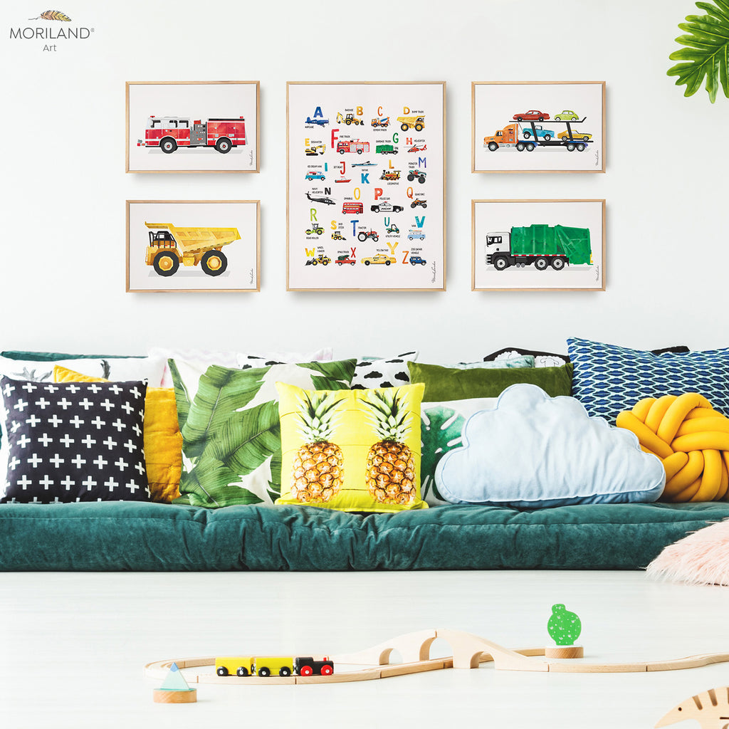 Vehicle Alphabet framed canvas for boy bedroom decor