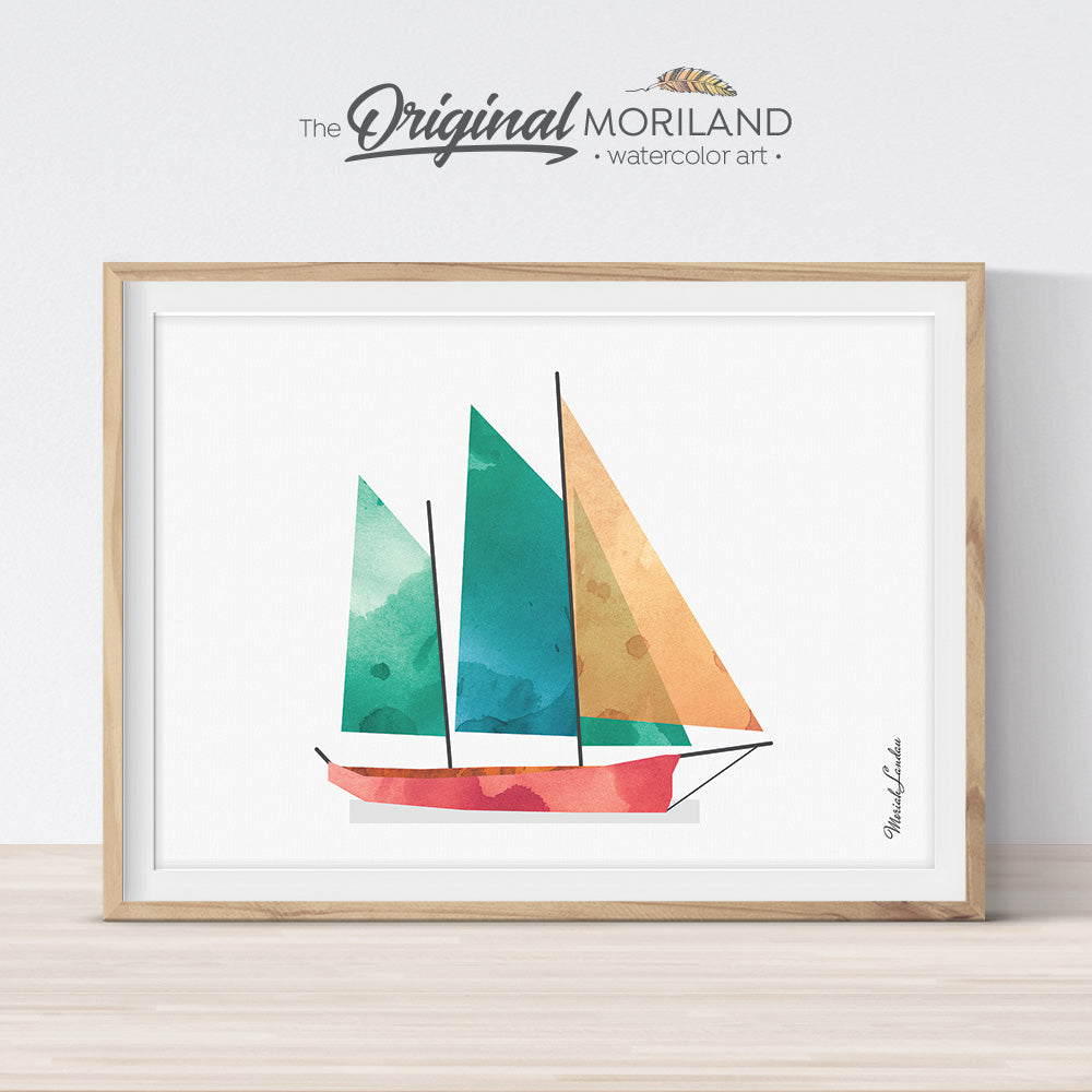 Sail Ship Print Wall Art for kids room decor