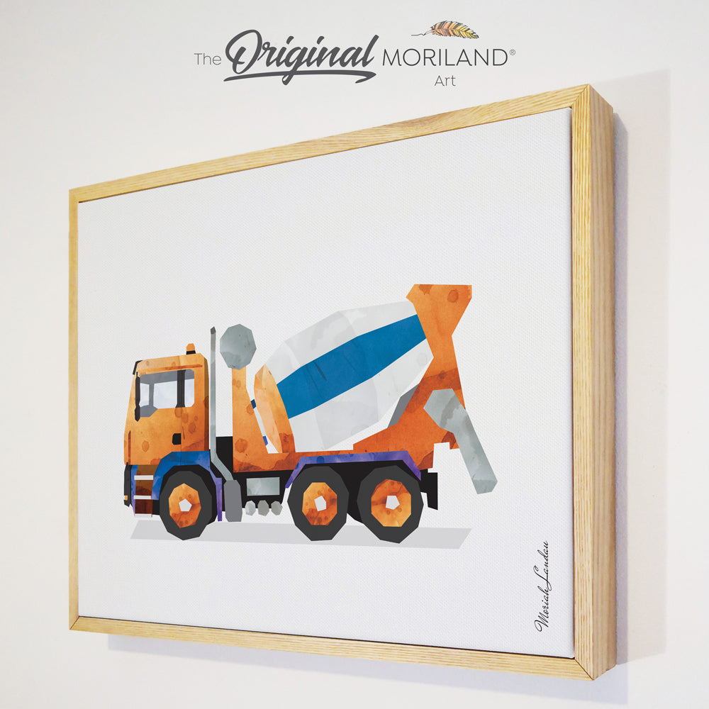 Orange Cement Mixer Truck - Framed Canvas Print