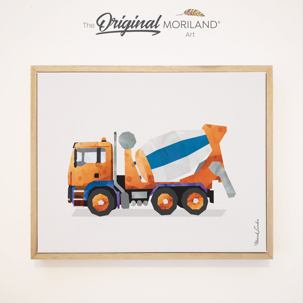 Orange Cement Mixer Truck - Framed Canvas Print