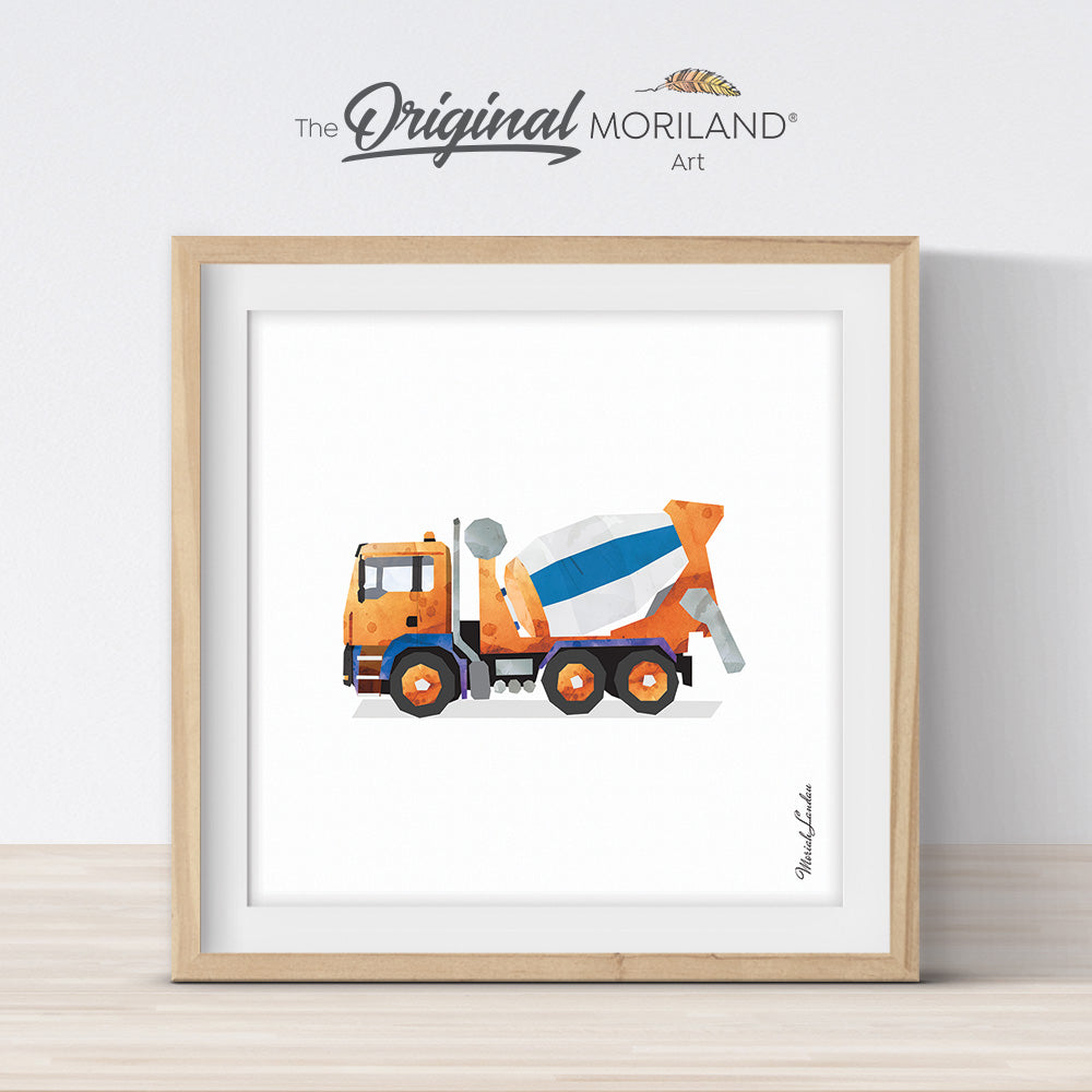 Orange Cement Mixer Truck Print - Printable Art