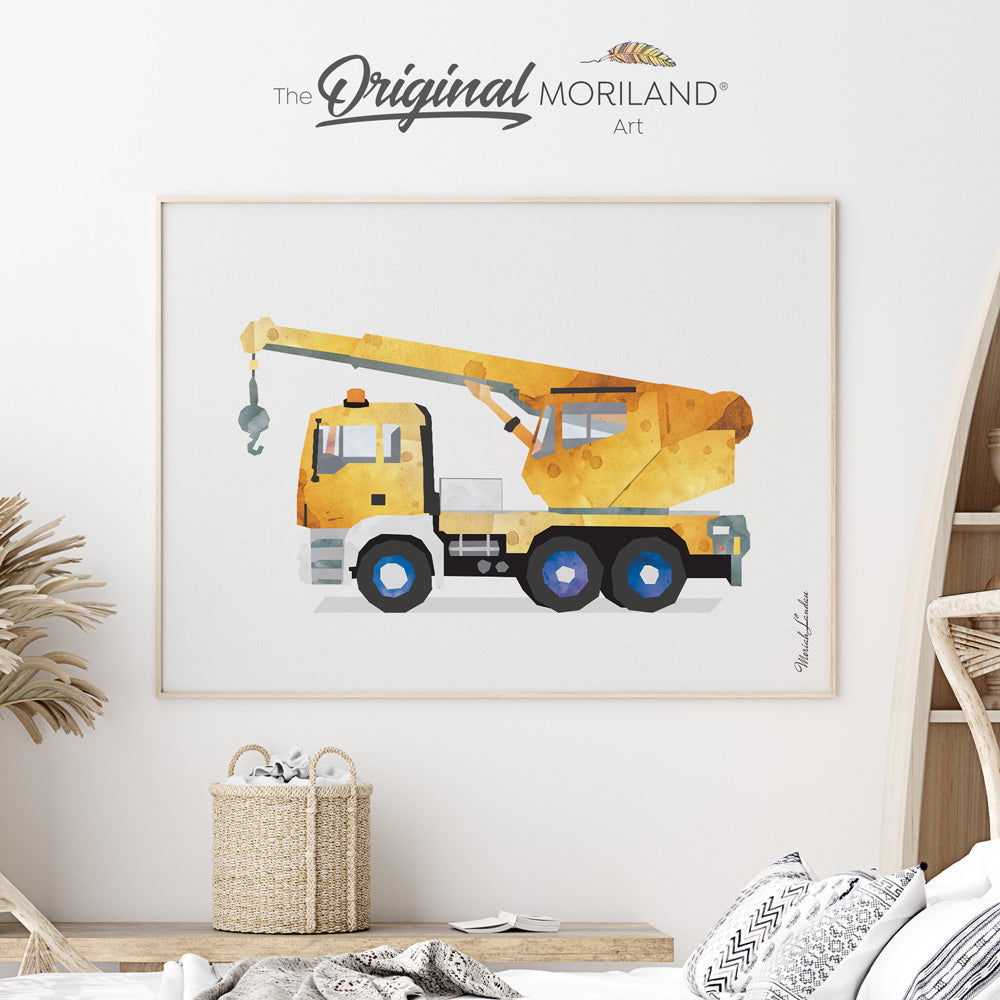 crane truck wall art print for boy bedroom decor by MORILAND