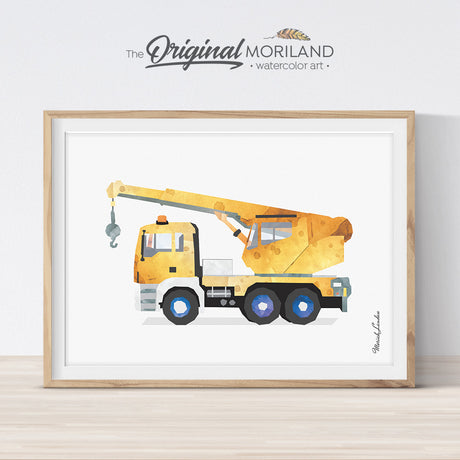 Yellow Crane Wall Art for Boy Bedroom Decor, Construction