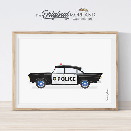 Vintage Police Car Wall Art Print for Toddler and Big Boy Bedroom Decor