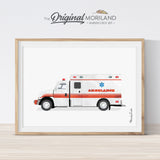 Watercolor Ambulance Wall Art Print for Boy Bedroom Decor