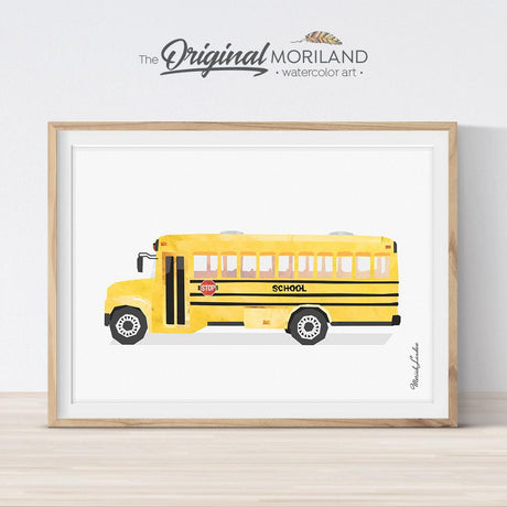 School bus wall art print for kids room and nursery decor 