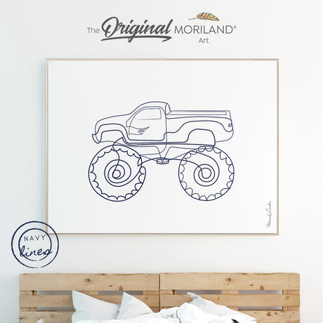 One-Line Drawing Navy Monster Truck Print - Printable Art