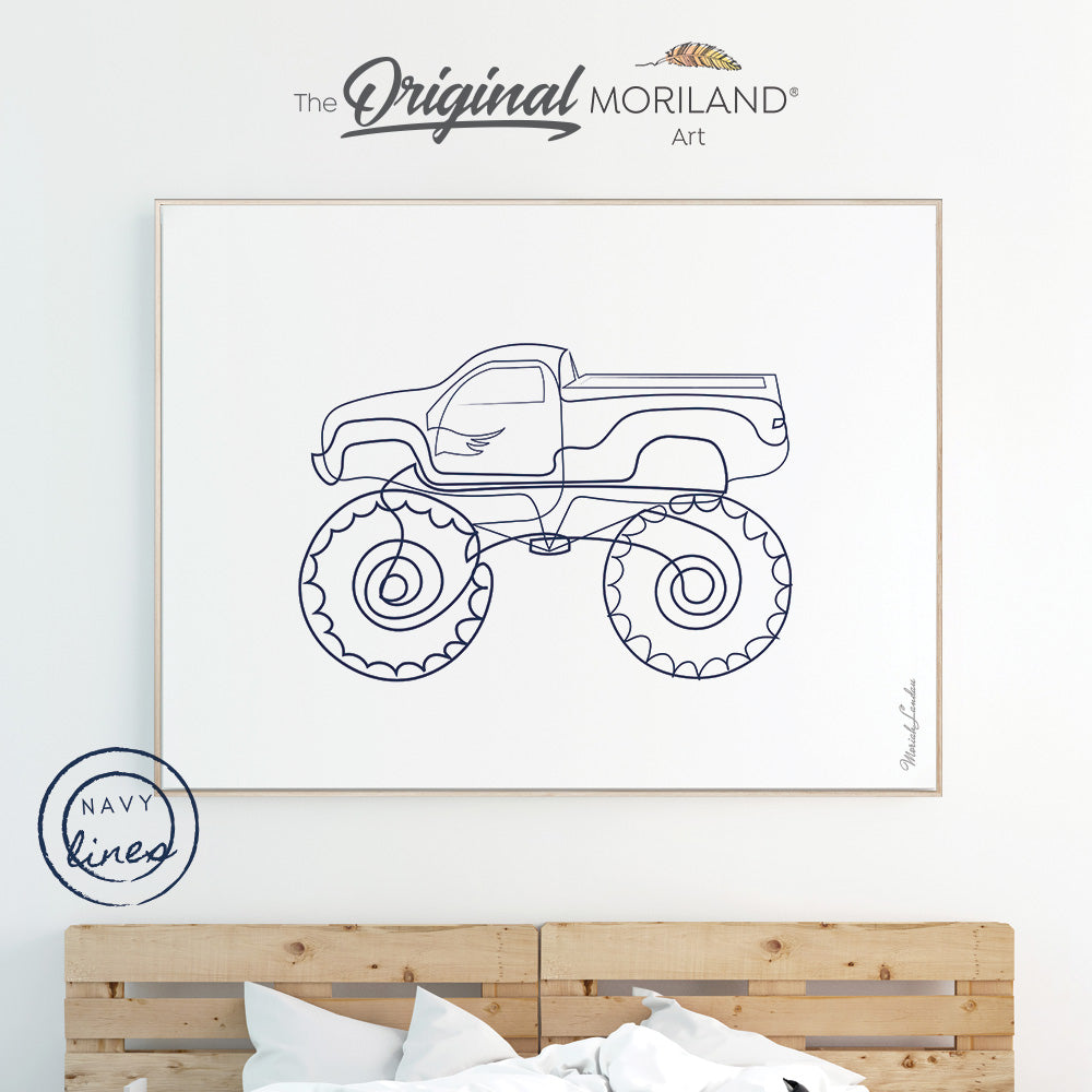 One-Line Drawing Navy Monster Truck Print - Printable Art