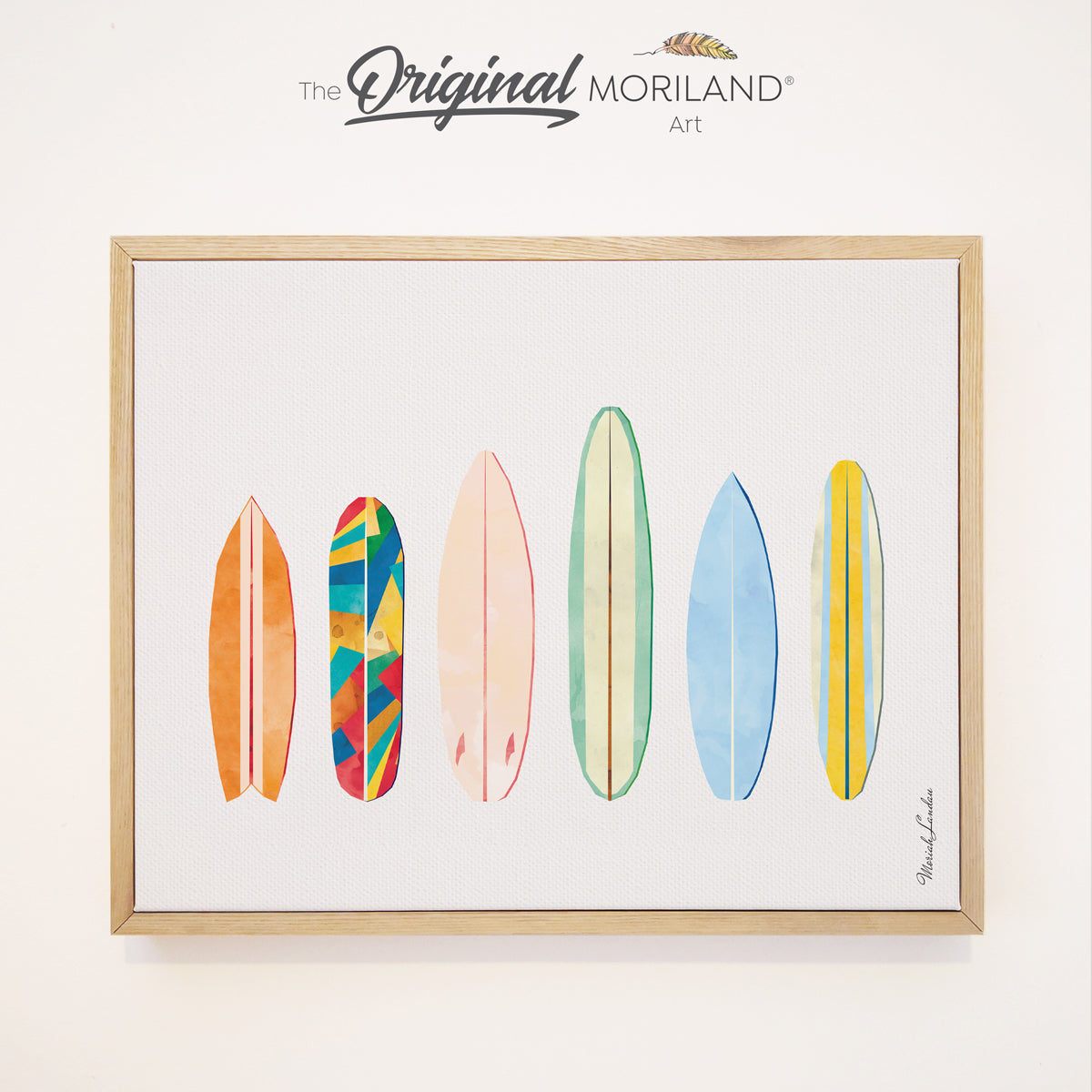 Watercolor Surfboards - Framed Canvas Print | Vintage Surf Print, Girl Boy Room Wall Decor, Surf Decor, Surfboard, Teenager Surfer Bedroom Decor, Nautical Wall Art, Coastal Wall Decor, Kids Poster by MORILAND