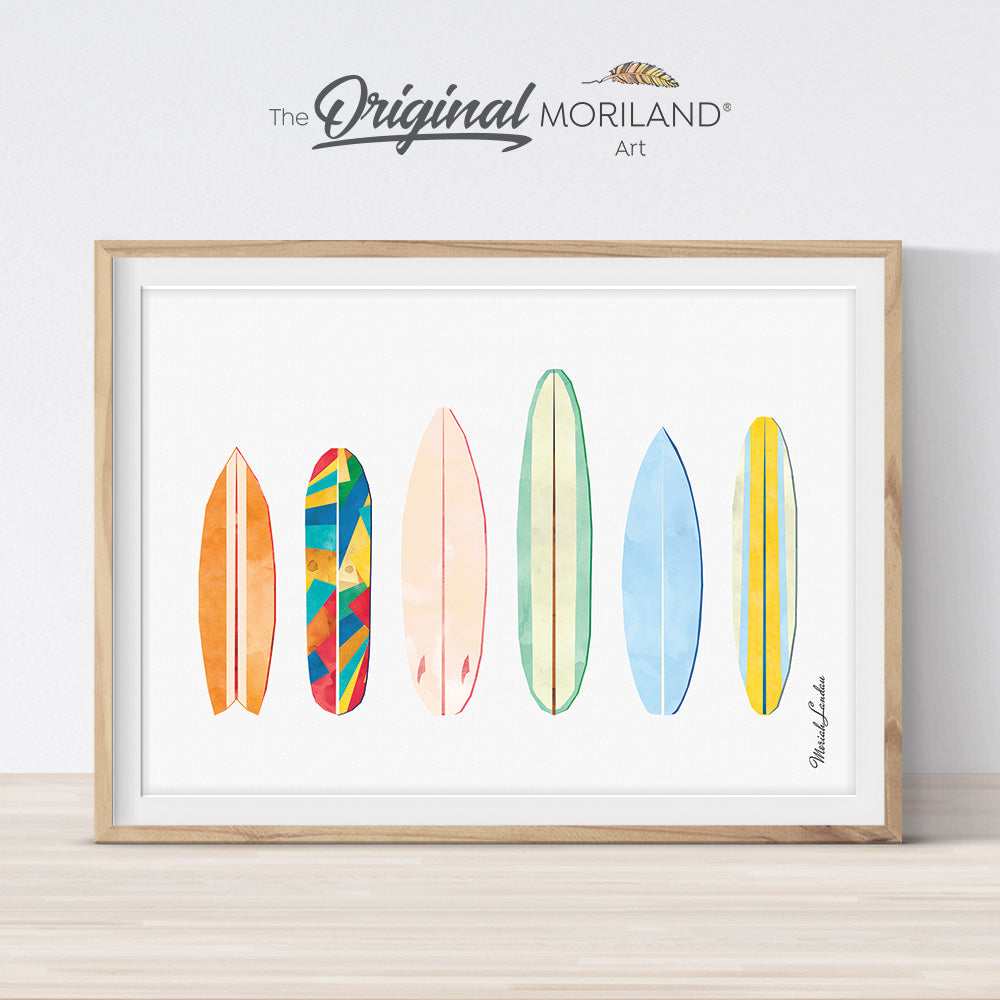 Surfboards Art Print, Printable Surfboards Wall Art, Nautical Art, Surf Art, Watercolor Surfboard, Coastal Bedroom Poster, MORILAND®