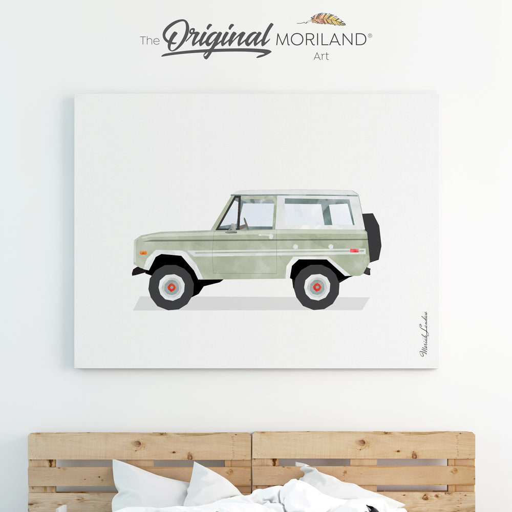 Bronco - Sage Green Vintage SUV Canvas Print | Car Print, Classic Car Art, Boys Nursery Decor, Vintage Car, Girl Boy Room Wall Decor, Classic Car Decor, Transportation Decor, Vehicle Print, Kids Wall Art by MORILAND