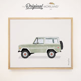 Bronco - Sage Green Vintage SUV - Framed Canvas Print | Truck Print, Classic Car Art, Vintage Surf Printable, Girl Boy Room Wall Decor, Surf Decor, Surfboard, Car Print, Transportation Decor, Vehicle Print, Kids Poster by MORILAND