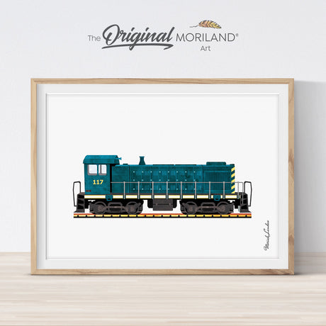 Dark Green Diesel Locomotive Print - Printable Art train for kids room decor