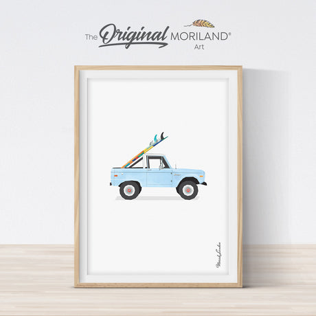 Baby Blue Bronco Truck with Surfboards Print | Vertical  Vintage Car Printable, Bedroom Wall Art, Surfboard Wall Art, Surf Decor, MORILAND®