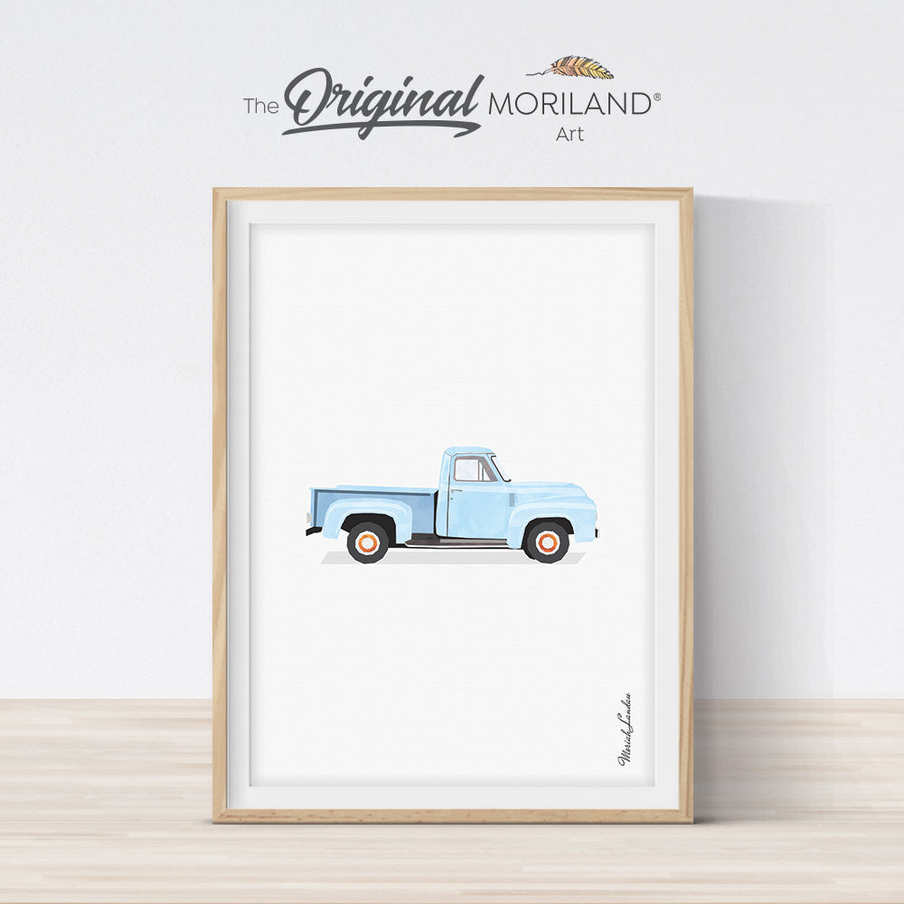 Baby Blue Old Farm Truck Print | Vertical, Pickup Truck Wall Art, Boy Nursery Decor, Car Printable Poster, Transportation Art, MORILAND®