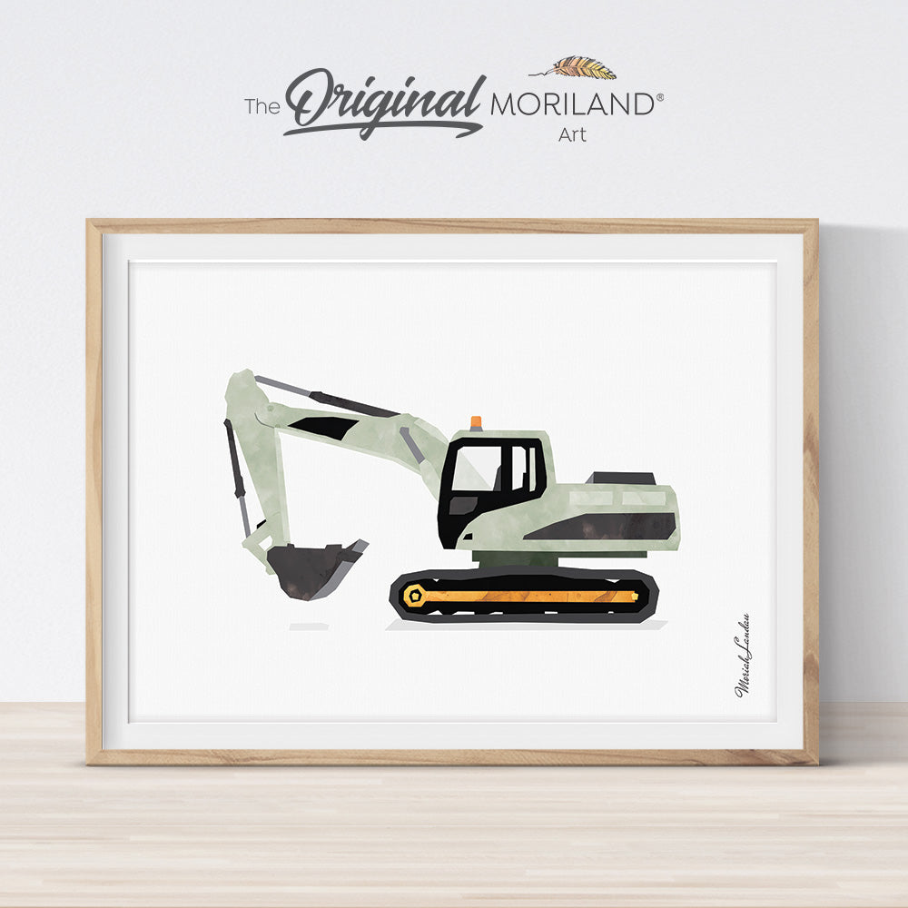 Sage Green Excavator Print, Digger Art, Construction Print, Toddler Boy Poster, Nursery Printable, Truck Print, Gifts for Kids, MORILAND