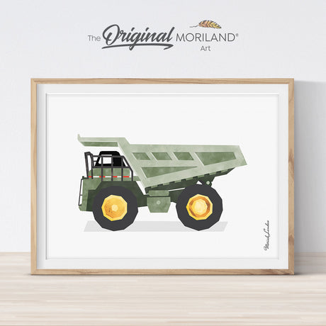 Sage Green Dump Truck Wall Decor, Dumper Truck Printable, Construction Decor, Toddler Boy Room Decor, Off-Highway Truck, Boy Bedroom Art, MORILAND®